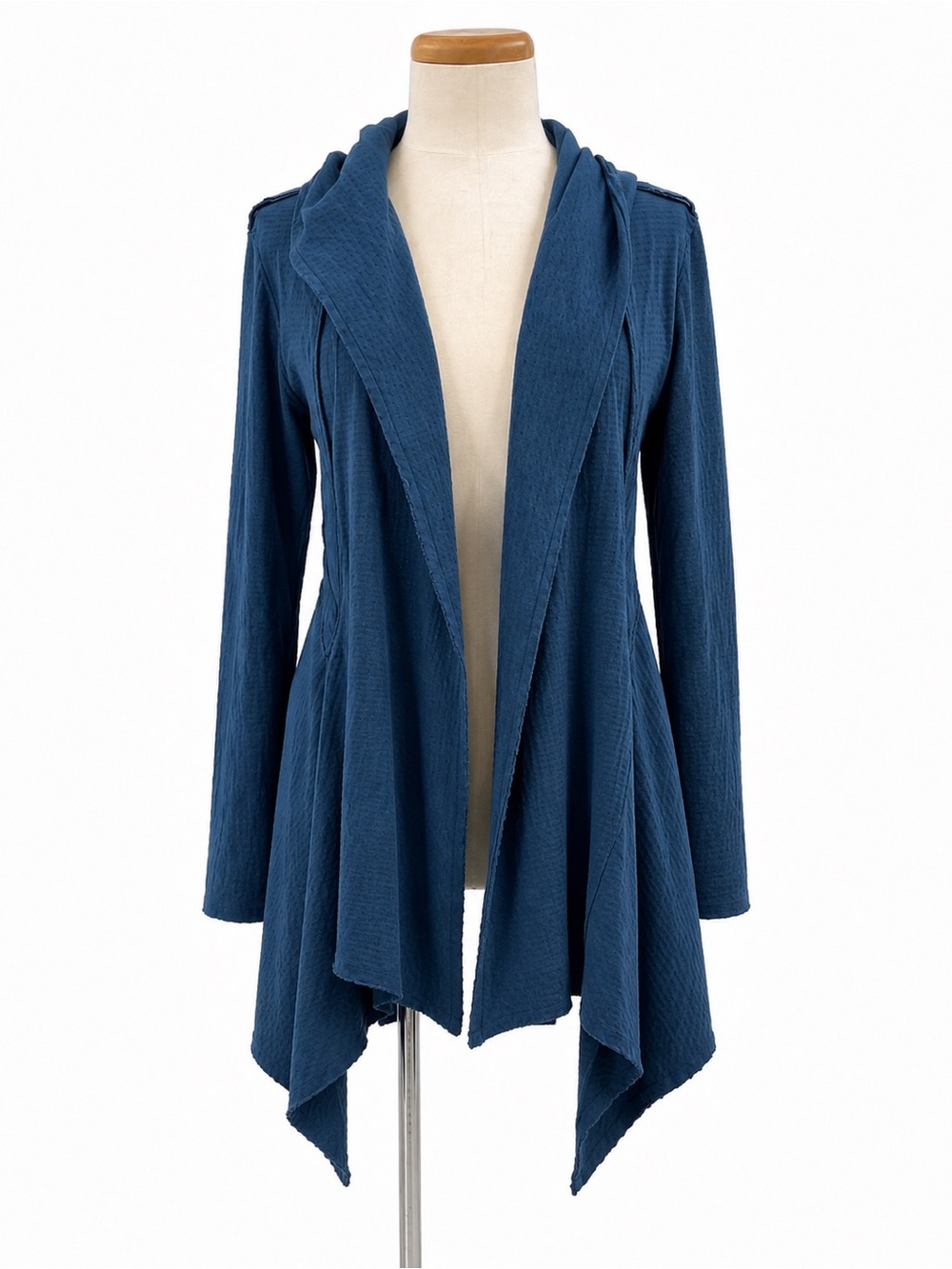 Cut Loose Open Front Draped Hooded 0887 Sweater cotton medium woman blue